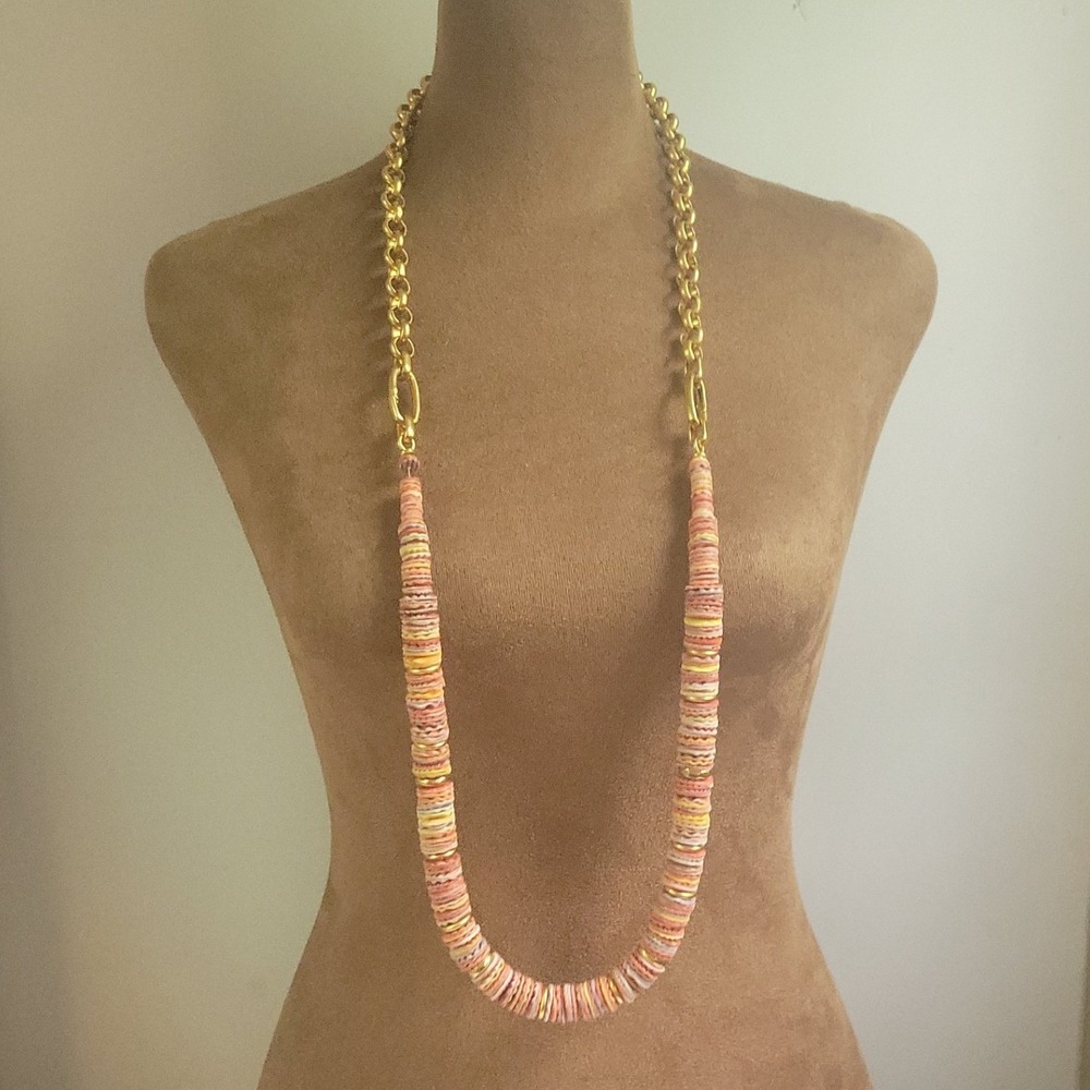 Kendra Scott KS Gold Convertible Pink Shell Heishi Bead Long Necklace 36" 2 in 1